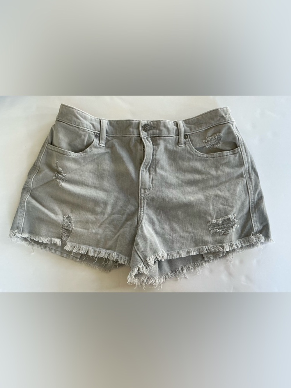 aerie Light Gray Distressed Denim Shorts